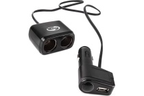 Разветвитель прикуривателя/зарядное устройство 2гнезда с выходом USB AUTOVIRAZH AV-4302